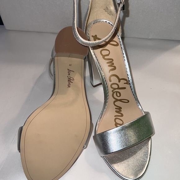 Sam Edelman Yaro silver leather ankle strap block heel sandals Sz‎ 10 new - Picture 15 of 16